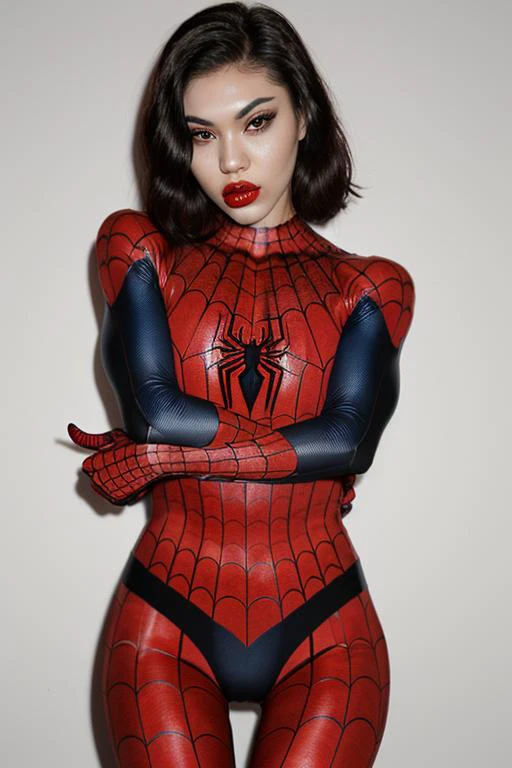 <lora:attire_spider-man:0.8> spider suit, spider web print, spider web DEN_daisy_taylor