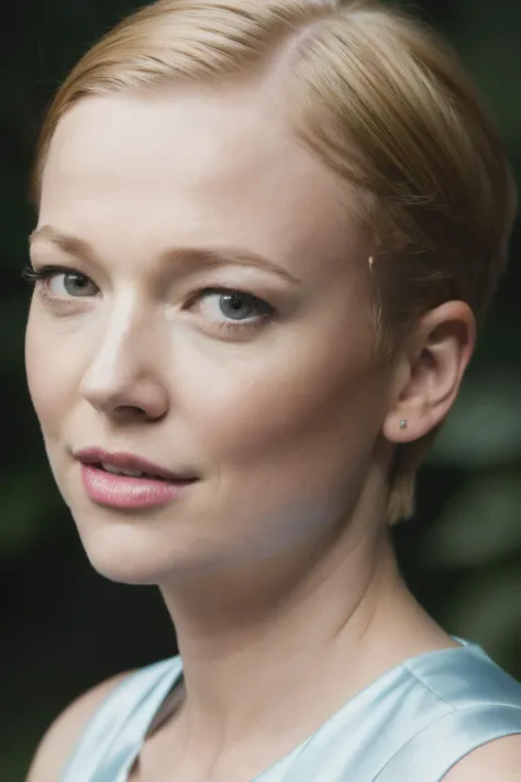 photoshoot of ssk, (blonde hair), (pixie cut), , detailed skin texture, (blush:0.2), (goosebumps:0.3), (light blue dress), subsurface scattering, Photorealistic, Hyperrealistic, Hyperdetailed, analog style, hip cocked, demure, detailed skin, matte skin, soft lighting, subsurface scattering, realistic, heavy shadow, masterpiece, best quality, ultra realistic, 8k, golden ratio, Intricate, High Detail, film photography, soft focus,<lyco:SarahSnook-RealVision-V1.0:1.0>