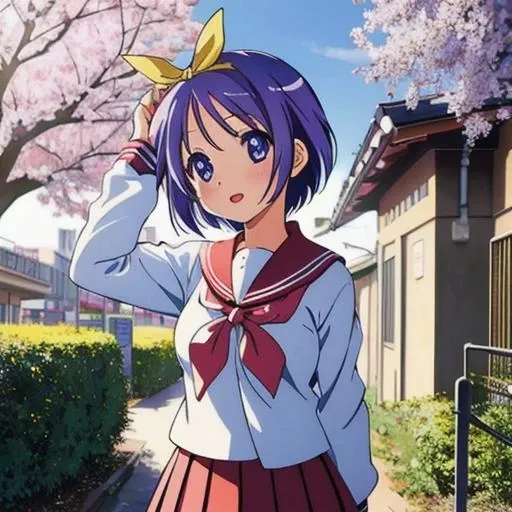 best quality, masterpiece, illustration, outside, 1girl, solo, hiiragi tsukasa, ryouou school uniform
<lora:hiiragitsukasa-10:0.7>