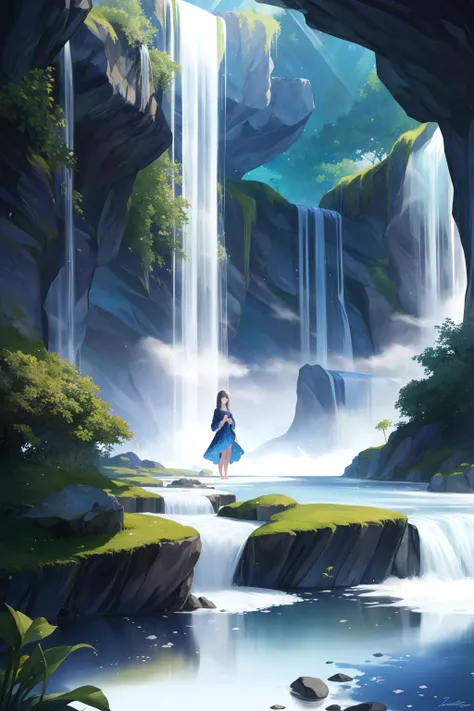 1girl, mystic waterfall, cascading water, mystical mist, hidden cave, soothing atmosphere, detailed background, <lora:add_detail:0.3>, ((masterpiece)), (best quality), 8k, ultra-detailed, absurdress