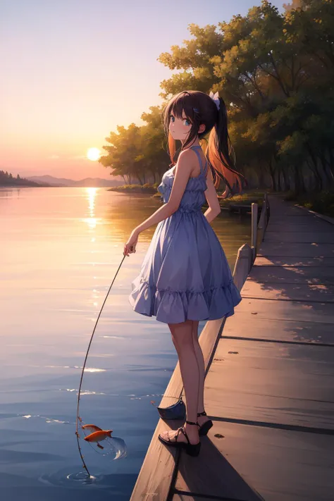 fishing pier, tranquil waters, anglers, sunset fishing, detailed background, <lora:add_detail:0.3>, ((masterpiece)), (best quality), 8k, ultra-detailed, absurdress