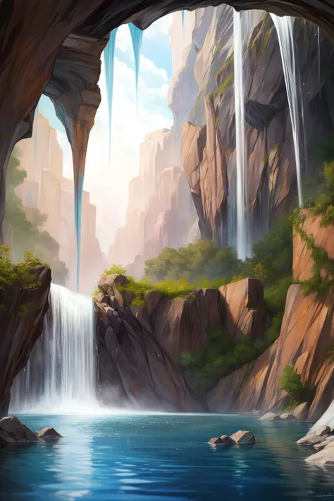 , whispering falls, cascading water, enchanting echoes, hidden grottoes, detailed background, <lora:add_detail:1>, ((masterpiece)), (best quality), 8k, ultra-detailed, absurdress