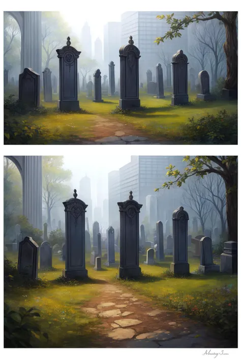 post-apocalypse, forgotten cemetery, weathered tombstones, overgrown foliage, silent memories, detailed background, <lora:add_detail:1>, ((masterpiece)), (best quality), 8k, ultra-detailed, absurdress