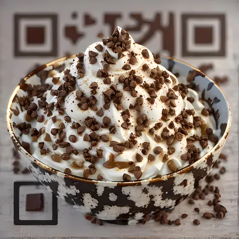 A RAW photo of a bowl of chantilly cream topped with chocolate chips, hyperrealism, hyperrealistic, octane render, hyper detailed, 8K