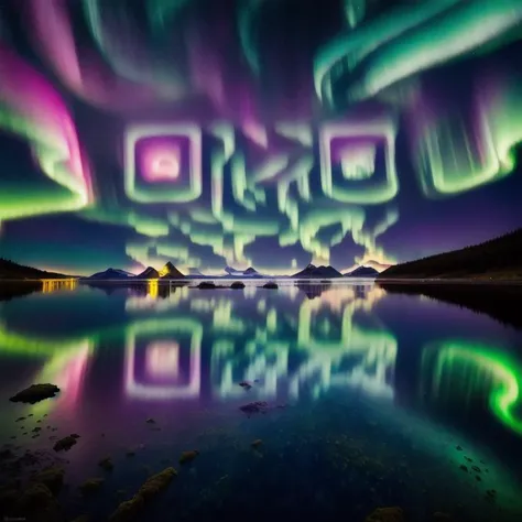 The stunning colors of an award winning, globally acclaimed RAW photo titled 'Enchanted Skies', the photo depicts A mesmerizing display of the Northern Lights, painting the night sky with ethereal shades of green and purple, a celestial ballet that leaves one humbled by the beauty of the cosmos., hyperrealism, hyperrealistic, hyper detailed, 8K