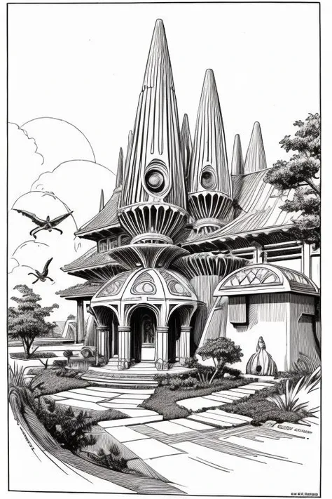 Organic architecture, illustration by Roy Krenkel