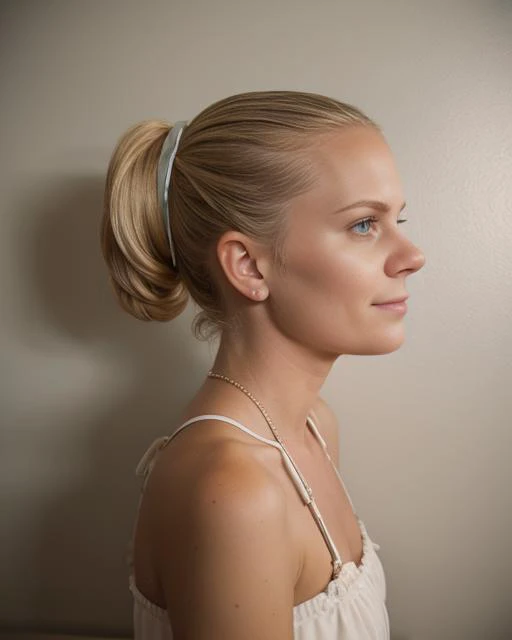 1960s \(style\) photo of fit, thin 21 year old jp-SvetaF-v2 ,Half-up ponytail, frosted eyeshadow , Lacy teddy with ribbon bows and ruffled hems , Vintage record store , Leica M3, 50mm f/2, 1/60s, ISO 100, Tri-X Pan