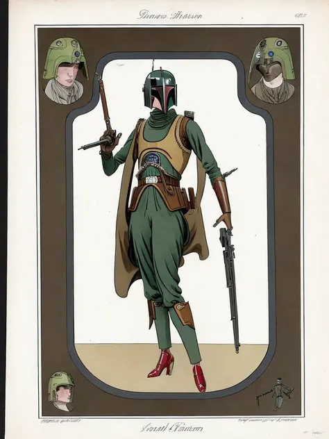<lora:fashion:1> fashion plate, edwardian, Boba Fett