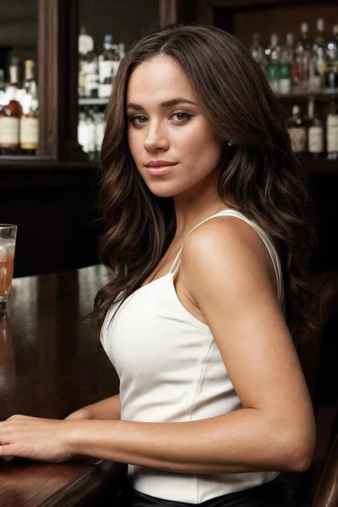 masterpiece, stunning closeup portrait photo of (mghn woman:1.0), sitting at a (bar) (with drinks cocktails)
<lora:MeghanMarkleDogu:1>