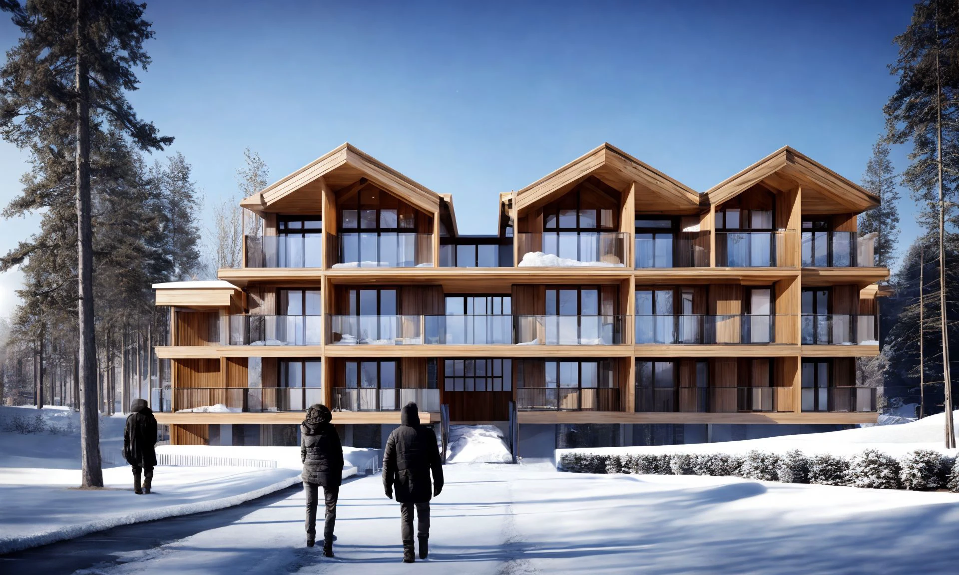 (masterpiece:1.2),( best quality:1.2), high quality, highres,
building,sleek,modern architecture style,hyper detailed photo,wood,snow,street,residential building,human perspective,, masterpiece, best quality, highres,