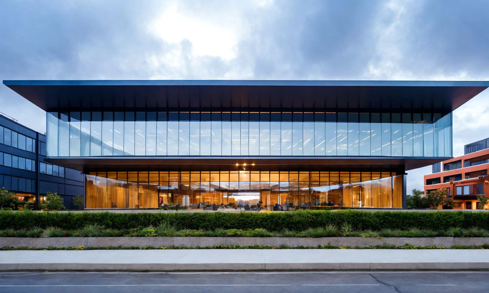 (masterpiece:1.2),( best quality:1.2), high quality, highres,
buidiung,sleek,modern architecture style,rectangular,hyper detailed photo,human perspective,street,office building,cloudy sky,