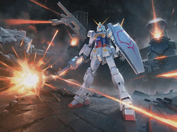 <lora:GundamRX78:0.8> a giant (Gundam rx78 1.2) robot wiht a gun in its hand and Shield in the middle of the battlefield; and ruins, sparks, and flames surround it, Steel, edge rust, and edge wear, (extremely detailed CG unity 8k wallpaper), realistic, masterpiece, highest quality, ((scifi)), lens flare, ((light sparkles)), unreal engine, digital painting, Style-TronLegacy-8v-B, trending on ArtStation, trending on CGSociety, Intricate, High Detail, dramatic, realism, beautiful and detailed lighting, shadows <lora:itrobo2022Highly_12Lora:0.4> <lora:epicdiffusionLora300_epicdiffusionLora300:0.4> opt-6000
full body,