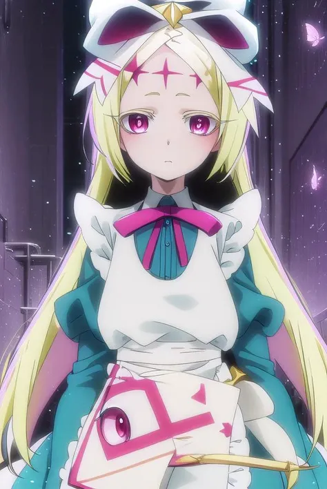 morinokorisu, <lora:morino korisu-magical girl-alpha-lora-nochekaiser:1>,
nero alice, long hair, blonde hair, (red eyes:1.3), bow, hair bow, (pink eyes:1.3), facial mark, forehead mark,
BREAK long sleeves, dress, ribbon, apron, white apron, puffy sleeves,
BREAK outdoors, city,
BREAK looking at viewer, (cowboy shot:1.5),
BREAK <lyco:GoodHands-beta2:1>, (masterpiece:1.2), best quality, high resolution, unity 8k wallpaper, (illustration:0.8), (beautiful detailed eyes:1.6), extremely detailed face, perfect lighting, extremely detailed CG, (perfect hands, perfect anatomy),