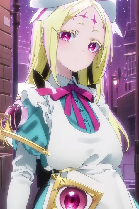 morinokorisu, <lora:morino korisu-magical girl-alpha-lora-nochekaiser:1>,
nero alice, long hair, blonde hair, (red eyes:1.3), bow, hair bow, (pink eyes:1.3), facial mark, forehead mark,
BREAK long sleeves, dress, ribbon, apron, white apron, puffy sleeves,
BREAK outdoors, city,
BREAK looking at viewer, (cowboy shot:1.5),
BREAK <lyco:GoodHands-beta2:1>, (masterpiece:1.2), best quality, high resolution, unity 8k wallpaper, (illustration:0.8), (beautiful detailed eyes:1.6), extremely detailed face, perfect lighting, extremely detailed CG, (perfect hands, perfect anatomy),