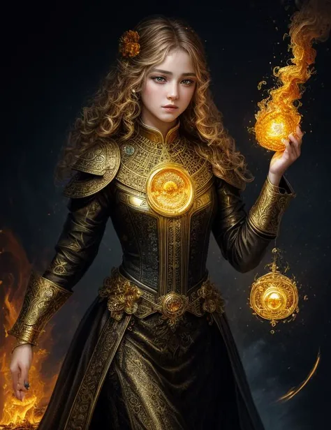 ((best quality)), ((masterpiece)), ((realistic)), (detailed), girl casting (Convection,Eternity,Citrine,Marigold ,fire rainbow,Dotted lines,Ferromagnetic magic:1.0), ((masterpiece)), absurdres, HDR, <lora:add_detail:1>, <lora:LowRA:0.5>