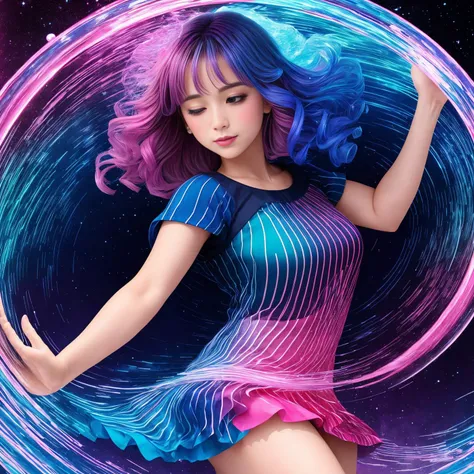 magic, geyser, Liquid crystal, Rotation, Circulation, Vertical lines, BlushPink, Indigo, a magical woman