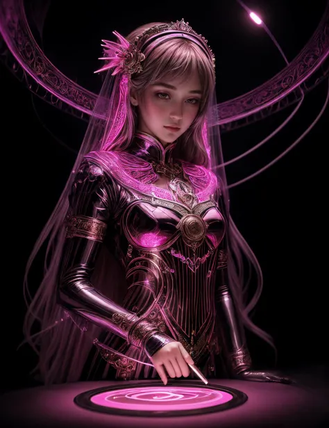 ((best quality)), ((masterpiece)), ((realistic)), (detailed), girl casting (HotPink ,Straight lines,Crescent ,Time compression,Convection,Seraphic,Alluring,Resonating,bioluminescence magic:1.0), ((masterpiece)), absurdres, HDR, <lora:add_detail:1>, <lora:LowRA:0.5>