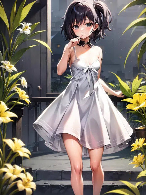 masterpiece, best quality, solo, <lora:dha-6:1>, dhana_opini, white_dress,