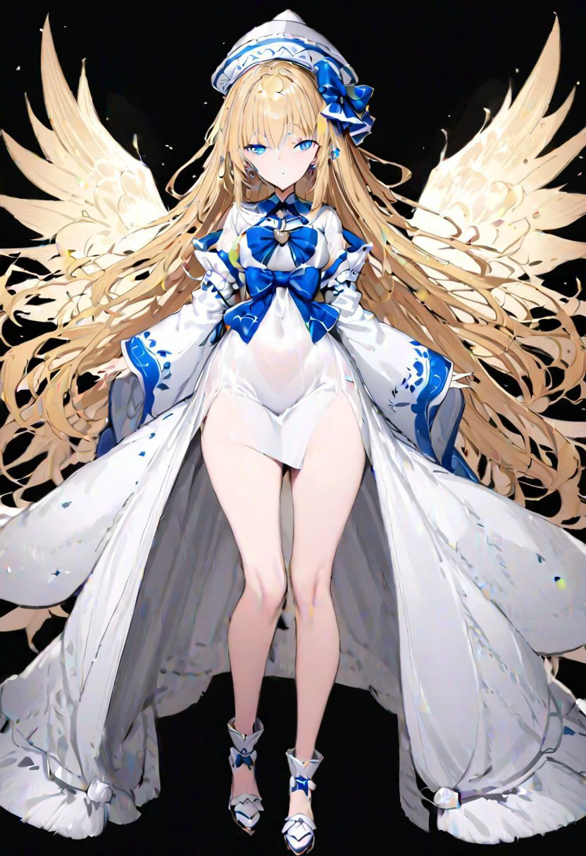 masterpiece, best quality, ultra-detailed, beautiful, nai3, 1girl, solo, full_body, tachi-e,
lily_white, solo, 1girl, long hair, blonde hair, blue eyes, hat, blonde hair, long hair, blue eyes, bow, wide sleeves, white dress, wings,