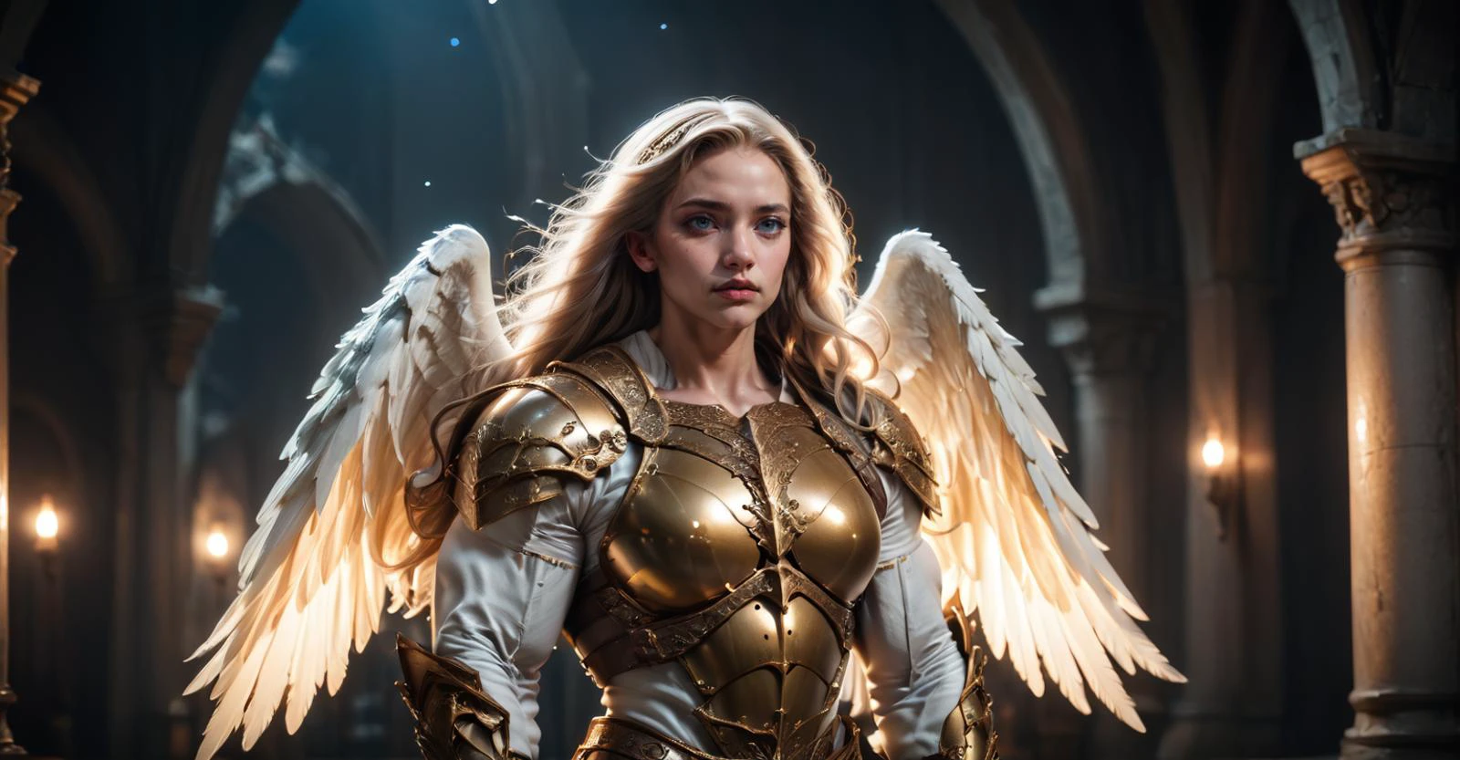 score_9, score_8_up, score_7_up, score_6_up, score_5_up, score_4_up, 4k, detailed, high quality BREAK, soft bounced lighting,
1girl, muscular, blond, long hair, angel wings, golden spheres, celestial beauty, golden plate armor, breastplate,
<lora:Astraali_FSR_pony:1>