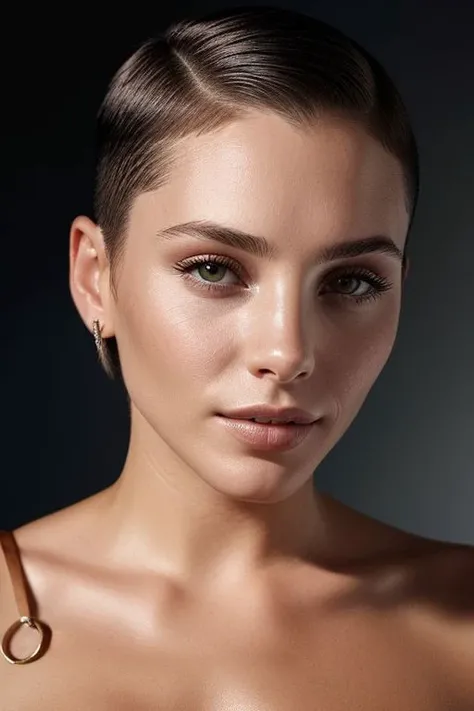 (CR-Andre4Duro-sstylerdurden879:0.9), photo of woman, grey background, (slick undercut hair:1.0), (oiled shiny skin:1.0), closeup, (tilted angle shot:1.1),