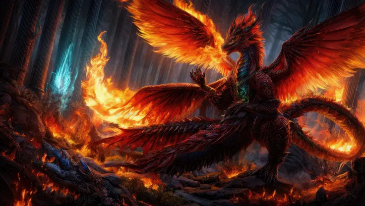 breathtaking (best quality, masterpiece, detailed, 8k),
RAW, realistic cinematic photo, Angelic female anthro furry, solo, cute, spirit of fire, creature made of flame, dragoness, Breathing out a giant plume of (multicolored flames) into the sky as she dances around ((red, green, blue pillars of fire.)), detailed scales, narrow muzzle, sultry yellow eyes, slit pupil, fire hair, black nails, opulent magical equipment, carrying spell book, dynamic action pose, close up, A gate composed of interwoven vines and flowers, representing the connection between nature and magic, casting spells, defending against attackers, posed in misty forest battle, Mesmerizing (Radiant Aura:1.2), shot from dynamic angle, (masterpiece, award-winning, professional, HDR)
<lora:add_detail:1.3> <lora:Background2_dpep4+silicon29dim64:0.8>