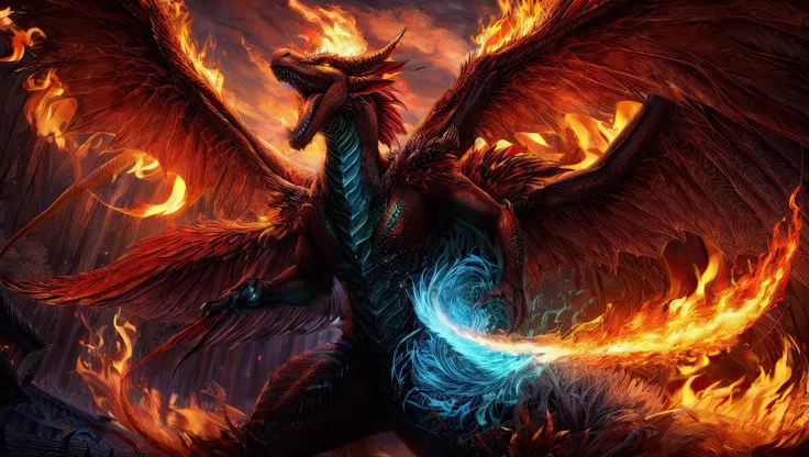 breathtaking (best quality, masterpiece, detailed, 8k),
RAW, realistic cinematic photo, Angelic female anthro furry, solo, cute, spirit of fire, creature made of flame, dragoness, Breathing out a giant plume of (multicolored flames) into the sky as she dances around ((red, green, blue pillars of fire.)), detailed scales, narrow muzzle, sultry yellow eyes, slit pupil, fire hair, black nails, opulent magical equipment, carrying spell book, dynamic action pose, close up, A gate composed of interwoven vines and flowers, representing the connection between nature and magic, casting spells, defending against attackers, posed in misty forest battle, Mesmerizing (Radiant Aura:1.2), shot from dynamic angle, (masterpiece, award-winning, professional, HDR)
<lora:add_detail:1.3> <lora:Background2_dpep4+silicon29dim64:0.8>