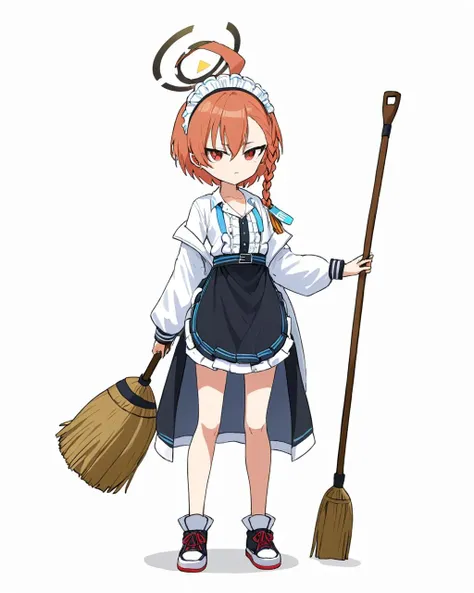 neru \(blue archive\),1girl, solo, halo, maid_headdress, white_background, simple_background, holding_broom, ahoge, apron, black_skirt, full_body, white_shirt, hand_on_hip, long_sleeves, frills, maid, mole_under_eye, ear_piercing, alternate_costume, sneakers, single_braid, standing, stud_earrings, closed_mouth
<lora:neru_(blue_archive)_image1870_2023-11-28:1>halo. gorgeous,key visual, vibrant, studio anime,award-winning, professional, highly detailed,high budget, cinemascope
