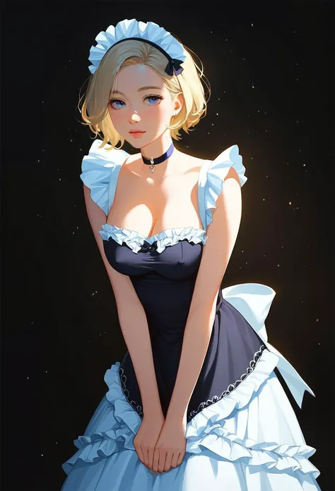 score 9, score 8 up, score 7 up, score 6, score 5, score 4, source anime, questionable, extremely detailed, very beautiful and aesthetic, beautiful face, perfect hands, realistic, raw photo,
1girl, solo, erect nipples,
frilled black dress, frilled sleeves, frilled apron
indoors, standing, at night, dim lighting,
<lora:Expressive_H:1> Expressiveh