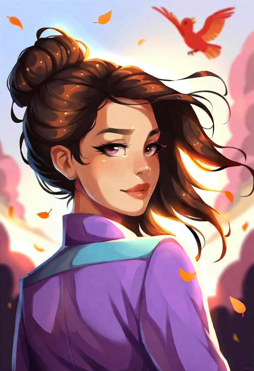 very beautiful and aesthetic, raw photo, realistic, score_9, score_8_up, score_7_up, score_6, score_5, score_4, source_anime, rating_safe, dark theme, 1girl, A South Asian girl with vibrant, windblown hair in a medium shot, lost in a daydream. Render in the soft, whimsical style of Samdoesarts, with warm sunlight dappling through the leaves behind her.