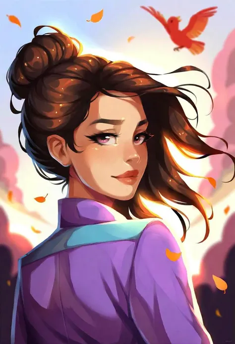 very beautiful and aesthetic, raw photo, realistic, score_9, score_8_up, score_7_up, score_6, score_5, score_4, source_anime, rating_safe, dark theme, 1girl, A South Asian girl with vibrant, windblown hair in a medium shot, lost in a daydream. Render in the soft, whimsical style of Samdoesarts, with warm sunlight dappling through the leaves behind her.