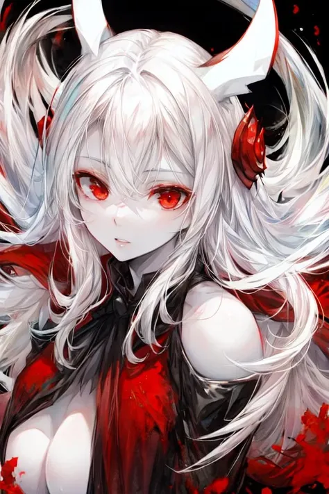 1girl, white pale skin, red and black background, monstergirl