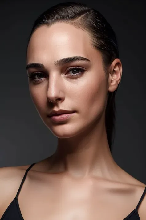 (close-up:1.0) portrait of (young:1.0) sks woman, (oiled shiny skin:1.0), (tilted-head:1.0), (tilted-angle:1.0), undercut hair,
(8k uhd:1.0), (best quality:1.0), (masterpiece:1.0), (sharp focus:1.0), (simple-grey-backdrop:1.0),
<lora:CR-Gal-Gadot-small-v1-malcolmrey:0.75>