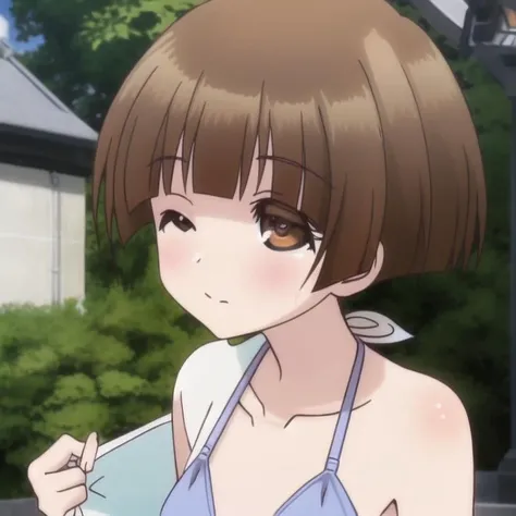 yuragisou-chitose, bikini, brown hair, brown eyes, collarbone, small breasts, full body, solo, 1girl, highres, high quality, masterpiece, many details, outdoors <lora:yuragisou-chitose-000007:0.9>