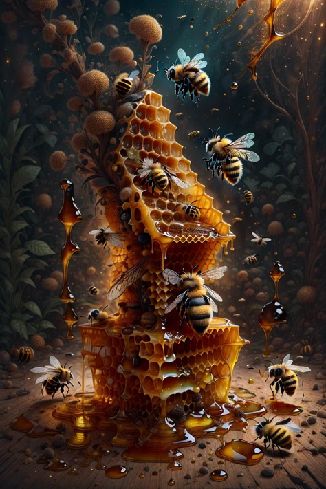 <lora:honey-bee-style-darquelilly-v1:1> honeybeestyle, honeycomb