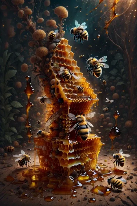 <lora:honey-bee-style-darquelilly-v1:1> honeybeestyle, honeycomb