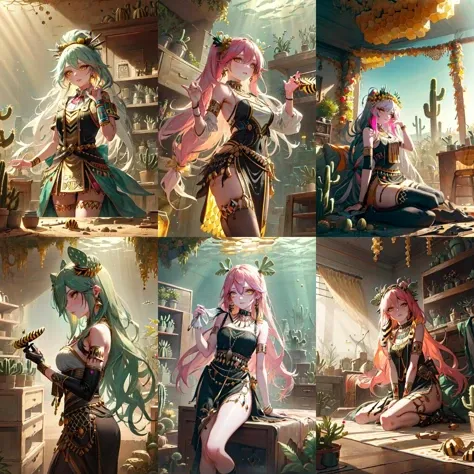 (otherworldly, otherworldly atmosphere, otherworldly appearance), highly insanely detailed, masterpiece, top quality, best quality, highres, 4k, 8k, RAW photo, collar, earrings, jewelry, necklace, armlet,
(long_hair, long hair, random colors cloth, random colors hair, random long hair, dynamic hair, glowing hair, hair over one eye),
(eyelashes, eyeliner, eyeshadow, eyelashes),
makeup,
((ancient egyptian theme)), golden ornaments,
1girl, (portrait:0.4), nsfw,
((desert, Mexico, cacti)),
a grove of mechanical trees swaying to the rhythm of coded breezes, (tranquil:0.6), (serene:0.5),
long messy hair,
facesitting, sharp focus, beautiful woman, sitting on a chair, (boy lying on chair:1.2), front view, blushing cheeks, wearing white panties, pink lipstick, mascara, wearing a bra, flowing blonde hair, blue eyes, front view, wearing shiny fantasy battle armor, mechanical high heels, wearing steel mechanical wings, mechanical thigh highs,
BREAK
scenery, (ancient egyptian ruins), (fantasy world)