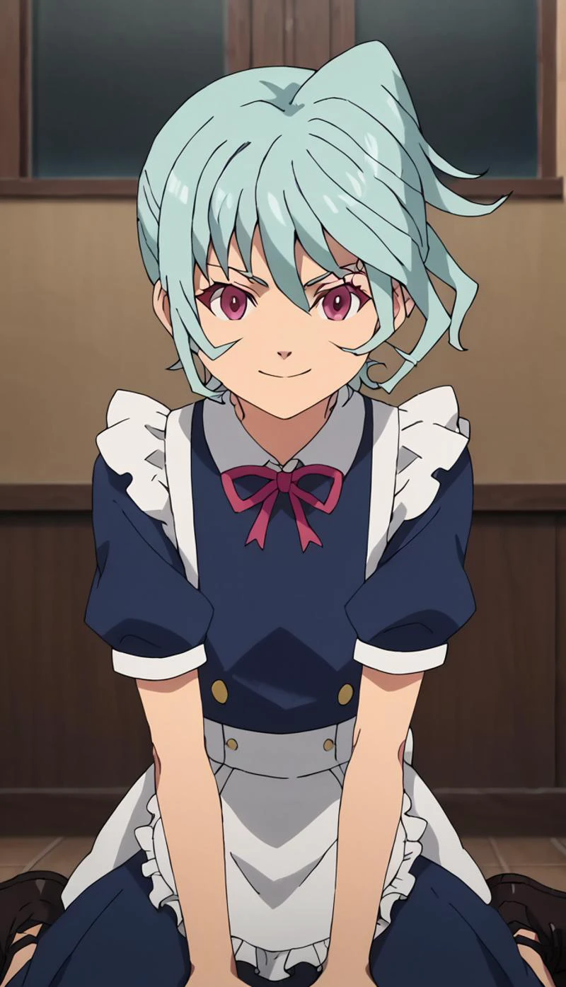 score_9, score_8_up, score_7_up, score_6_up, score_5_up, score_4_up, source_anime, house, pose, ((v)) smile, sitting, anime screencap, crossdressing, maid, <lora:Anime_Screencap:0.8>, 1boy, lucy fanos, aqua hair, pink eyes, <lora:Luci_Fanos:0.8>