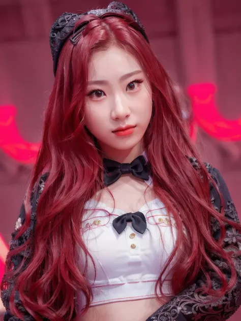 8k,hdr, beautiful, cute, masterpiece, (best quality:1.5), (realistic:1.5),(photorealistic:1.5),ultra detailed, detailed face, realistic face, (realistic skin:1.37), (intricate:1.5), a woman in a sailor outfit holding a hat on her head and a bow tie on her head, long black hair, a stock photo, synthetism, (close-up photo:1), portrait photo, perfect lighting, (school uniform), (thigh high),(class room), (small breast:1.2), slim, slender, natural makeup, red lips, chaeryeong, chaeryeong itzy, <lora:Chaeryeong Itzy:0.9>
