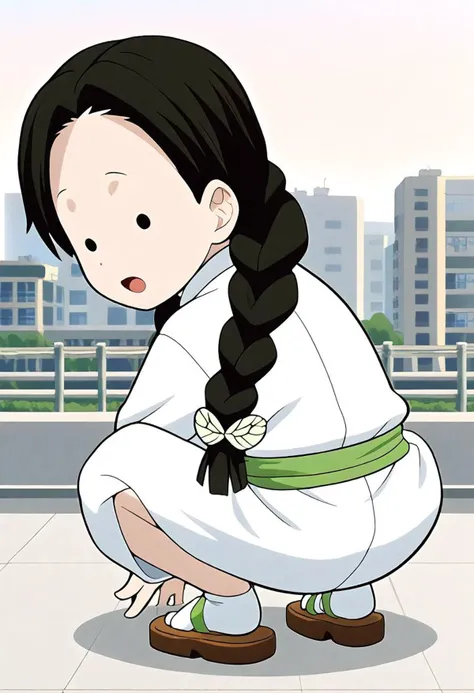 <lora:Hyper-SDXL-8steps-lora:1><lora:Fixhands_anime_bdsqlsz_V1:1> zPDXL2, score_9, score_8_up, score_7_up, source_anime, intricate details, perfect anatomy BREAK
1girl, solo, chibi, (ds-takadanaho, green hair ribbon, green butterfly hair ornament, twin braids:1.3), black hair, black eyes, collared shirt, white dress, green obi, white skirt, white socks, green sandal,
from side, squatting, Neutral, A relaxed facial expression with a slightly open mouth.,
outdoors, city, tokyo, japan,
<lora:ds-butterfly_mansion_girls_XL(pony)v10:1>