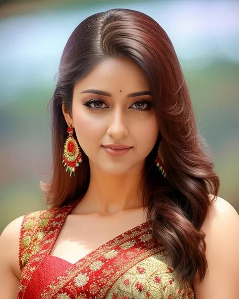 hires headshot photo of icrz woman studio quality, looking straight at viewer, detailed ethnic dress, canon 5D, f/2, background bokeh <lora:ICRZ_Ileana_Dcruz_SD15_LoRA:1>