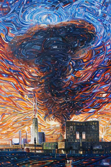 <lora:eduardo:1.2>, nuclear explosion in city, far away, masterpiece, vibrant colors