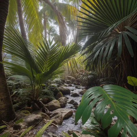 modern photograph, voluminous scene, sunny detailed jungle, high resolution texture, low key
<lora:lowra_v10:0.6>