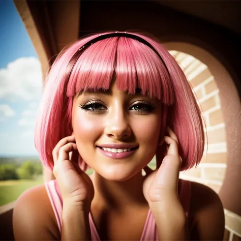 <lora:stephanie_V3:1>,stephanie a girl,with pink hair and a pink wig,girl in a lawn,best quality,masterpiece,ultra high res,photorealistic,1girl,offshoulder,smile,(european:1.5),smile,striped dress,intricate detail,(rich:1.4),prestige,gorgeous,symmetric,symmetric eyes,detailed eyes,8k,high quality,f1.8,200mm,photografy style,model position,perfect hands,detailed face,perfect face,look at viewer,perfect mouth,perfect eyes,cowgirl position,low angle shot,focus ass,(perfect hands:1.3),detailed face,perfect face,look at viewer,perfect ass,pefect lips,symmetric,symmetric eyes,detailed eyes,8k,high quality,f1.8,200mm,photografy style,model position,(hands in hair:1.3),seductive look,hyperdetailed,glow,photorealistic:1.37,f/2.8,lens 135mm,3D,physically-based rendering,3d render,8k,high resolution,ultra high res,cinematic look,magical atmosphere,augmentations,insane details,intricate details,Exquisite details and textures,cinematic film still,intricately detailed,finely detail,High Detail RAW color Photo,hdr,cinematic lighting,ambient lighting,professional lighting,Romantic lighting,soft cinematic light,specular lighting,best quality,highly detailed,radiosity,god rays,sunbeam,raytracing,realistic,4k textures,