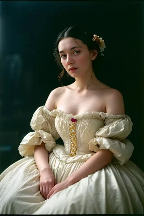 ((high resolution)), ((pale skin)), ((very pale skin)), Millie Bobby Brown, ((huge breasts)), in the style of Anthony van Dyck