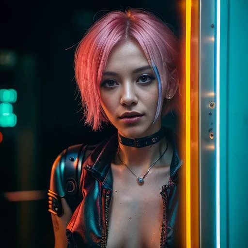 (close-up, editorial photograph of a 20 yo woman, cyberpunk prostitute, wearing miniskirt, in brothel, neon lighting) <lora:epiNoiseoffset_v2:1.2> <lora:destroyedportrait_200:0.1>, POV, by lee jeffries, nikon d850, film stock photograph ,4 kodak portra 400 ,camera f1.6 lens ,rich colors ,hyper realistic ,lifelike texture, dramatic lighting , cinestill 800,