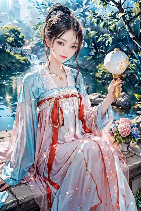 <(best quality, extremery best quality, masterpiece:1.4), (realistic, intricate details:1.4), (photorealistic:1.4), (extremely intricate:1.4), highres, ultra highres, ultra-detailed, absurdres, incredibly absurdres, extremely detailed, high quality, high resolution, hyperrealistic, ultra-realistic, hyper-detailed, top quality, best, fine detail, massive detail, Highly detailed, extreme detailed, highest detailed, high-res, absolutely resolution, reflection, (refraction:1.4), (hyperrealism:1.4)>, BREAK, 1girl, solo, looking at viewer, (young cute beautiful 18-year-old girl:1.4), 3d face, (hand of Guido Daniele:1.4), beautiful girl, Beautiful face, pretty, girlface, kpop idol, supermodel, stunning innocent symmetry face, perfect body, medium breast, slim waist, slim legs, (high detailed skin:1.5), glowing eyes, goddess, natural skin texture, shiny skin, White skin, Beautiful detailed face, detailed face, real skin texture, cute delicate face, finely detailed face, golden ratio, golden ratio face, expressive eyes, perfect face, perfect skin, flawless face, clear face, shiny hair, pale skin, Proper body proportion, perfect anatomy, realistic skin texture, luscious lips, glossy lips, natural makeup, beautiful bright pupils, slender figure, intricate eyes, detailed pupils, detailed face and eyes, longeyelashes, blush, good hand, perfect hands, pretty face, beautiful female bodies, finely detailed skin, oily shiny skin, clean facial features, an extremely delicate and beautiful, cute & girly, beautiful detailed eyes, stars in the eyes, detailed simmetric eyes, perfect smooth skin texture, BREAK, (((((standing, (hanfu, tang style, tang style outfits, pink upper shan, pink chest pleated skirt, red with pink waistband, red pibo:1.4), (smile, Pink hair, Pink eye, long hair, Pink eyelashes, Pink lips, Pink lip colour, Eyes glowing Pink, flat bangs, pink fluffy bunny:1.5), (night, Night time, moon light, sky, landscape, aurora borealis, stars, outdoors, Chinese, Pink fireworks, Sakura tree background:1.4), (lake background, mountains, full moon background, night lake shore, river, forest, chinese style countryard, lanterns, pond, cobblestone pathway, building pavilion, chinese buildings, moutains, misty lake, ancient chinese background, puddle, after the rain, petals falling, wet grass and trees, flower sea, in a meadow, waterfall, breeze, flying splashes, flying petals, leaves, bloom, bloom effect, surrounded by heavy floating petal flow, petal, Pink butterfly, flower, detailed beautiful grassland with petal, flowers, plants, Pink rose, many Pink roses, leaves falling from the tree, dust is drifting, ethereal, scenery, nature, mysterious background:1.4), (iridescent colors, Iridescence, blush, mysterious, fantasy background, fantasy, open mouth:1.2), (fog, wind:1.2), (Luminescent Particles:1.3), (fullbody:1.2), (eye focus, face focus, character focus, close-up face:1.2), (dutch angle, cowboy shot:1.3), colorful refraction)))), BREAK, <watercolor, available light, detailed light, volumetric fog, beautiful lighting, Rembrandt lighting, Cinematic, pixel art, game art, key visual, surreal, PBR Texturing, Anisotropic Filtering, Maximum Clarity And Sharpness, Albedo And Specular Maps, Multi-Layered Textures, Surface Shading, Sub-Pixel Convolution, Sub-Pixel Convolution, Accurate Simulation Of Light-Material Interaction, blurry foreground, broad light, volumetric light effect, matte painting, perfectly defined features, volumetric lighting, Tone Mapping, Lumen Reflections, Global illumination, Ray Tracing, Screen Space Global Illumination, Accent Lighting, 32k, Natural Lighting, volumetric, cinematic masterpiece, Rule of thirds, high dynamic range, Multi-exposure HDR capture, cinematic render, game cg cinematic, atmospheric perspective, scene, epic dynamic frame, motion blur, ((cinematic look, Film look)), rim light, 4k textures, adobe lightroom, photolab, insane details, hyperdetailed, exposure blend, professional color grading, professional color correction, aerial perspective, particles and dust in beams of light, cinematic scene, dynamic lighting, sharp details, lomography, soft focus, light leaks, bold hues, atmospheric depth, (explosive light and shadow:1.2), aesthetics, intricate designs, ultra realistic digital art, (zentangle, mandala, tangle, entangle), (fractal art), elegant, vivid colours, floating particles, particles, dramatic, epic, (ink drawing, oil painting detailed), (dramatic lighting:1.2), RAW, huge filesize, extremery detailed CG, Photo, 8k uhd, cinematic atmosphere, trending on artstation, award-winning glamour photograph, highly detailed photo, official art, beautiful and aesthetic, unity 8k wallpaper, beautiful, highly detailed CG illustration, best illustration, intricate, Amazing, emotional, analog, painting, digital painting, concept art, Oil Painting, illustration, Classical art, Renaissance, Romanticism, Neoclassicism, Color Palette, depth and contrast, Vibrant colors, saturated, rich saturation, color harmony, vivid palette, concept-art, design style, detail character, concept render, colorful, analog photography, dreamy atmosphere, specular highlights, atmospheric lighting, (dynamic angle, dynamic pose :1.3), (shiny, clothes reflecting light, lens flare, bloom effect, light particle, lens glare:1.3), realistic lighting, cinematic light, (cinematic lighting), light in the face, soft lighting, saturated colors, detailed background, sharp focus, 8k high definition, perspective, Master Composition, roughness, post-processing, soft shadows, realistic shadows, ambient occlusion, ray-tracing, subsurface scattering, photon mapping, physically-based rendering, octane rendering, unreal engine 5, ue5 rendering, Adobe After FX, dslr, RTX, Best character details, radiosity, sharp, antialiased, RAW photo, HDR, 8k, 4k, (((Photographed by Roger Deakins, using a RED Monstro 8K VV camera and a series of high-end lenses))), ((Hasselblad photography)), (film grain:1.4), Kodak portra 400, ((Fujifilm X-T5)), professional photograph, depth of field, caustics, Broad lighting, diffuse lighting, rim lighting, two tone lighting, textile details, visible pores, high resolution scan, professionally color graded, photographic reality, automatic white balance, best lighting, detailed shadow, high contrast, strong light and shadow>, (PureErosFace_V1:0.5), (ulzzang-6500:1), <lora:epiNoiseoffset_v3:0.05>, <lora:add_detail:0.1>, <lora:hanfuTang_v35:0.8>, <lora:zhongfenghuaxiyou-000018:0.05>, zhongfenghua