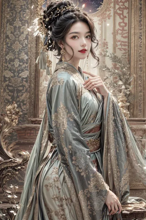 <(best quality, extremery best quality, masterpiece:1.4), (realistic, intricate details:1.4), (photorealistic:1.4), (extremely intricate:1.4), highres, ultra highres, ultra detailed, ultra-detailed, absurdres, incredibly absurdres, extremely detailed, high quality, high resolution, hyperrealistic, ultra-realistic, hyper-detailed, top quality, best, fine detail, massive detail, Highly detailed, extreme detailed, highest detailed, high-res, absolutely resolution, reflection, (refraction:1.4), (hyperrealism:1.4), ultra realistic details, highly intricate details>, BREAK, (1girl:1.3), solo, looking at viewer, (young cute beautiful 18-year-old girl:1.4), 3d face, (hand of Guido Daniele:1.4), beautiful girl, Beautiful face, pretty, girlface, kpop idol, supermodel, stunning innocent symmetry face, perfect body, medium breast, slim waist, slim legs, (high detailed skin:1.5), glowing eyes, goddess, natural skin texture, shiny skin, White skin, Beautiful detailed face, detailed face, real skin texture, cute delicate face, finely detailed face, golden ratio, golden ratio face, expressive eyes, perfect face, perfect skin, flawless face, clear face, shiny hair, pale skin, Proper body proportion, perfect anatomy, realistic skin texture, luscious lips, glossy lips, natural makeup, beautiful bright pupils, slender figure, intricate eyes, detailed pupils, detailed face and eyes, longeyelashes, blush, good hand, perfect hands, pretty face, beautiful female bodies, finely detailed skin, oily shiny skin, clean facial features, an extremely delicate and beautiful, cute & girly, beautiful detailed eyes, stars in the eyes, detailed simmetric eyes, perfect smooth skin texture, BREAK, (((((brilliant colors, (joshua middleton comic cover art, theater dance scene, hypermaximalist, ink painting, instagram contest winner, model pose, fashion color scheme, trending on cgsociety, playful illustrations, imaginative overlays, artistic fusion, fantastical scenes, evocative narratives, striking visuals:1.3), (Glowing ambiance, enchanting radiance, luminous lighting, ethereal atmosphere, mesmerizing glow, evocative hues, captivating coloration, dramatic lighting, enchanting aura:1.2), (moon, palace, Hibiscus, nymphaea, plum blossoms, a girl in hanfu, melanchonic soft light, photorealistic faces, moody lighting:1.4), (night, Night time, moon light, Golden Hour, sky, landscape, stars, starry, galaxy sky, milky way, night sky full of stars:1.2), (dancing, mountain, river, old tree, Ribbon, Elegant, She soared through the air in her flowing dress and fluttering ribbons, Graceful and graceful, pine trees, birds, moss, there is orange cat sitting near girl:1.2), (hanfu, ornaments detailed, traditional clothes, braids, water, jewelry, chinese clothes, earrings, sash, long sleeves, tree, petals, hair ornament, floating hair, dress, rock, falling petals, flower, chinese traditional architecture, ancient art, chinese style, Chinese, lake background, chinese buildings, misty lake, ancient chinese background, after the rain, wet grass and trees, waterfall, flying splashes, flying petals, leaves, bloom, bloom effect, surrounded by heavy floating petal flow, petal, leaves falling from the tree, peaceful atmosphere, mountainous backdrop, authentic cultural experience, quiet whispers, hushed conversations, tranquil silence, crisp air, soulful melodies, a sense of belonging, bonding with nature, quiet reflection, random patterns, energetic movement, bold colors, dynamic texture, spontaneous creativity:1.2), (smile, blush, Pink hair, Pink eye, long hair, Pink eyelashes, Pink lips, Pink lip colour, Eyes glowing Pink, flat bangs, happy expression, warm smile, cute smile, smiling:1.4), (long_hair, mountain background, forest, river in background, landscape, water reflection, outdoors:1.3), (mountains, breeze, dust is drifting, ethereal, scenery, nature, mysterious background, fog, wind:1.2), (iridescent colors, Iridescence, mysterious, fantasy background, fantasy, open mouth:1.2), (Luminescent Particles:1.3), (fullbody:1.2), (eye focus, face focus, character focus, close-up face:1.2), (dutch angle, cowboy shot:1.3), colorful refraction)))), BREAK, <hyper realistic DSLR photo, Nikon D5, cinematic portrait, portrait, ultra sharp, analog film photography, film emulation, bokeh, blurry noise background, watercolor, available light, detailed light, volumetric fog, beautiful lighting, Rembrandt lighting, Cinematic, pixel art, game art, key visual, surreal, PBR Texturing, Anisotropic Filtering, Maximum Clarity And Sharpness, Albedo And Specular Maps, Multi-Layered Textures, Surface Shading, Sub-Pixel Convolution, Sub-Pixel Convolution, Accurate Simulation Of Light-Material Interaction, blurry foreground, broad light, volumetric light effect, matte painting, perfectly defined features, volumetric lighting, Tone Mapping, Lumen Reflections, Global illumination, Ray Tracing, Screen Space Global Illumination, Accent Lighting, 32k, Natural Lighting, volumetric, cinematic masterpiece, Rule of thirds, high dynamic range, Multi-exposure HDR capture, cinematic render, game cg cinematic, atmospheric perspective, scene, epic dynamic frame, motion blur, ((cinematic look, Film look)), rim light, 4k textures, adobe lightroom, photolab, insane details, hyperdetailed, exposure blend, professional color grading, professional color correction, aerial perspective, particles and dust in beams of light, cinematic scene, dynamic lighting, sharp details, lomography, soft focus, light leaks, bold hues, atmospheric depth, (explosive light and shadow:1.2), aesthetics, intricate designs, ultra realistic digital art, (zentangle, mandala, tangle, entangle), (fractal art), elegant, vivid colours, floating particles, particles, dramatic, epic, (ink drawing, oil painting detailed), RAW, huge filesize, extremery detailed CG, Photo, 8k uhd, cinematic atmosphere, trending on artstation, award-winning glamour photograph, highly detailed photo, official art, beautiful and aesthetic, unity 8k wallpaper, beautiful, highly detailed CG illustration, best illustration, intricate, Amazing, emotional, analog, painting, digital painting, concept art, Oil Painting, illustration, Classical art, Renaissance, Romanticism, Neoclassicism, Color Palette, depth and contrast, Vibrant colors, saturated, rich saturation, color harmony, vivid palette, concept-art, design style, detail character, concept render, colorful, analog photography, dreamy atmosphere, specular highlights, atmospheric lighting, (dynamic angle, dynamic pose :1.3), (shiny, clothes reflecting light, lens flare, bloom effect, light particle, lens glare:1.3), realistic light, realistic lighting, cinematic light, (cinematic lighting), light in the face, soft lighting, saturated colors, detailed background, sharp focus, 8k high definition, perspective, Master Composition, roughness, post-processing, soft shadows, realistic shadows, ambient occlusion, ray-tracing, subsurface scattering, photon mapping, physically-based rendering, octane rendering, unreal engine 5, ue5 rendering, Adobe After FX, dslr, RTX, Best character details, radiosity, sharp, antialiased, RAW photo, HDR, 8k, 4k, (((Photographed by Roger Deakins, using a RED Monstro 8K VV camera and a series of high-end lenses))), ((Hasselblad photography)), (film grain:1.4), Kodak portra 400, ((Fujifilm X-T5)), professional photograph, depth of field, caustics, Broad lighting, diffuse lighting, rim lighting, two tone lighting, textile details, visible pores, high resolution scan, professionally color graded, photographic reality, automatic white balance, best lighting, detailed shadow, high contrast, strong light and shadow>, (PureErosFace_V1:0.3), (ulzzang-6500:0.7), <lora:epiNoiseoffset_v3:2>, <lora:add_detail:0.7>, <lora:hipoly_3dcg_v7-epoch-000012:0.7>, (kbxll:0.7), <lora:more_details:0.7>, <lora:anxiang:0.55>