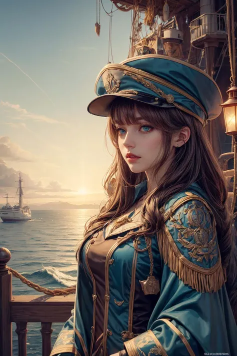 (masterpiece, top quality, best, official art, beautiful and aesthetic, long exposure:1.2), luminous trails, vibrant colors, fluid movement, <lora:add_detail:1>
1 girl, adult (elven:0.7) woman, teal eyes, medium brown fringe hair,
portrait, solo, (full body:0.6), looking down, detailed background, detailed face, (<lora:BiophyllTech:0.6>, bio, BiophyllTech theme:1.1), admiral, serious, dark brown elaborate naval uniform, elaborate cloak, captain hat, in dock, rigging, rail, navigational tools, lighthouse in background, sunny, strategy, cinematic atmosphere,