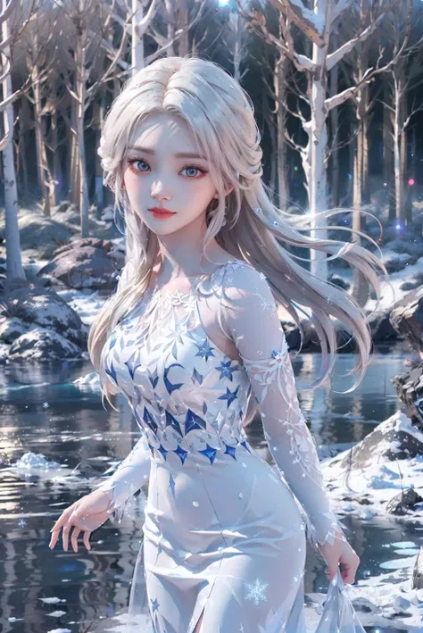 <(best quality, extremery best quality, masterpiece:1.4), (realistic, intricate details:1.4), (photorealistic:1.4), (extremely intricate:1.4), highres, ultra highres, ultra-detailed, absurdres, incredibly absurdres, extremely detailed, high quality, high resolution, hyperrealistic, ultra-realistic, hyper-detailed, top quality, best, fine detail, massive detail, Highly detailed, extreme detailed, highest detailed, high-res, absolutely resolution, reflection, (refraction:1.4), (hyperrealism:1.4)>, BREAK, 1girl, solo, looking at viewer, (young cute beautiful 18-year-old girl:1.4), 3d face, (hand of Guido Daniele:1.4), beautiful girl, Beautiful face, pretty, girlface, kpop idol, supermodel, stunning innocent symmetry face, perfect body, medium breast, slim waist, slim legs, (high detailed skin:1.5), glowing eyes, goddess, natural skin texture, shiny skin, White skin, Beautiful detailed face, detailed face, real skin texture, cute delicate face, finely detailed face, golden ratio, golden ratio face, expressive eyes, perfect face, perfect skin, flawless face, clear face, shiny hair, pale skin, Proper body proportion, perfect anatomy, realistic skin texture, luscious lips, glossy lips, natural makeup, beautiful bright pupils, slender figure, intricate eyes, detailed pupils, detailed face and eyes, longeyelashes, blush, good hand, perfect hands, pretty face, beautiful female bodies, finely detailed skin, oily shiny skin, clean facial features, an extremely delicate and beautiful, cute & girly, beautiful detailed eyes, stars in the eyes, BREAK, (((((Night time, heavy snow, (snow_queen_elsa, blonde hair:1.4), (winter, snow-covered landscape, snowstorm, ice powers, snowy background, mountain background, cold, winter forest, snowflake, Snow, snowing, falling snow, forest, sky, river in background, cold ice, blizzard storm, frozen lake, big tall pine tree, mountain, snow peak, everfrost, landscape, glaciers, water reflection, ice reflection, frozen forest, spikes of ice, ice glaciers, ice cliffs, aurora borealis, stars, outdoors, morning mist, ethereal, sunrise, scenery, nature, lost forest, mysterious background:1.4), (iridescent colors, Iridescence, blush, mysterious, fantasy background, fantasy, smile, open mouth:1.2), (light is shining, fog, wind:1.2), (Luminescent Particles:1.3), (fullbody:1.2), (eye focus, face focus, character focus, close-up face:1.2), (dutch angle, cowboy shot:1.3), colorful refraction)))), BREAK, <watercolor, available light, detailed light, volumetric fog, beautiful lighting, Rembrandt lighting, Cinematic, pixel art, game art, key visual, surreal, PBR Texturing, Anisotropic Filtering, Maximum Clarity And Sharpness, Albedo And Specular Maps, Multi-Layered Textures, Surface Shading, Sub-Pixel Convolution, Sub-Pixel Convolution, Accurate Simulation Of Light-Material Interaction, blurry foreground, broad light, volumetric light effect, matte painting, perfectly defined features, volumetric lighting, Tone Mapping, Lumen Reflections, Global illumination, Ray Tracing, Screen Space Global Illumination, Accent Lighting, 32k, Natural Lighting, volumetric, cinematic masterpiece, Rule of thirds, high dynamic range, Multi-exposure HDR capture, cinematic render, game cg cinematic, atmospheric perspective, movie scene, epic dynamic frame, motion blur, ((cinematic look, Film look)), rim light, 4k textures, adobe lightroom, photolab, insane details, hyperdetailed, exposure blend, professional color grading, professional color correction, aerial perspective, particles and dust in beams of light, cinematic scene, dynamic lighting, sharp details, lomography, soft focus, light leaks, bold hues, atmospheric depth, (explosive light and shadow:1.2), aesthetics, intricate designs, ultra realistic digital art, (zentangle, mandala, tangle, entangle), (fractal art), elegant, vivid colours, floating particles, particles, dramatic, epic, (ink drawing, oil painting detailed), (dramatic lighting:1.2), RAW, huge filesize, extremery detailed CG, Photo, 8k uhd, cinematic atmosphere, trending on artstation, award-winning glamour photograph, highly detailed photo, official art, beautiful and aesthetic, unity 8k wallpaper, beautiful, highly detailed CG illustration, best illustration, intricate, Amazing, emotional, analog, painting, digital painting, concept art, Oil Painting, illustration, Classical art, Renaissance, Romanticism, Neoclassicism, Color Palette, depth and contrast, Vibrant colors, saturated, rich saturation, color harmony, vivid palette, concept-art, design style, detail character, concept render, colorful, analog photography, dreamy atmosphere, specular highlights, atmospheric lighting, (dynamic angle, dynamic pose :1.3), (shiny, clothes reflecting light, lens flare, bloom effect, light particle, lens glare:1.3), realistic lighting, cinematic light, (cinematic lighting), light in the face, soft lighting, saturated colors, detailed background, sharp focus, 8k high definition, perspective, Master Composition, roughness, post-processing, soft shadows, realistic shadows, ambient occlusion, ray-tracing, subsurface scattering, photon mapping, physically-based rendering, octane rendering, unreal engine 5, ue5 rendering, Adobe After FX, dslr, RTX, Best character details, radiosity, sharp, antialiased, RAW photo, HDR, 8k, 4k, (((Photographed by Roger Deakins, using a RED Monstro 8K VV camera and a series of high-end lenses))), ((Hasselblad photography)), (film grain:1.4), Kodak portra 400, ((Fujifilm X-T5)), professional photograph, depth of field, caustics, Broad lighting, diffuse lighting, rim lighting, two tone lighting, textile details, visible pores, high resolution scan, professionally color graded, photographic reality, automatic white balance, best lighting, detailed shadow, high contrast, strong light and shadow>, (PureErosFace_V1:0.4), (ulzzang-6500:0.6), <lora:epiNoiseoffset_v3:0.1>, <lora:FilmVelvia2:0.05>, <lora:add_detail:0.15>, <lora:snow_queen_elsa:0.7>